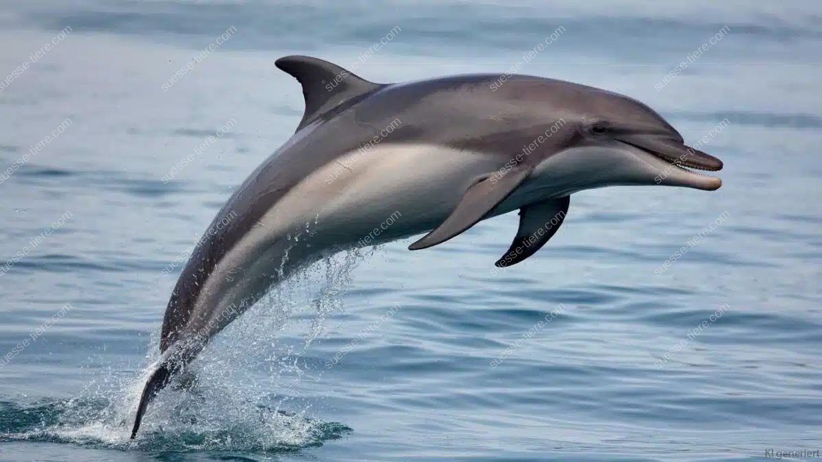 Ein Delfin springt elegant aus dem Wasser und zeigt seine beeindruckende Körperbeherrschung im offenen Meer.