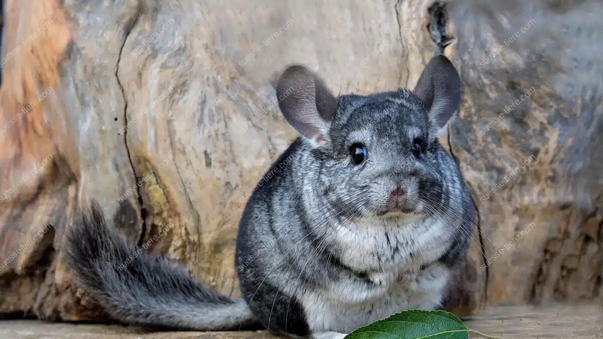 Ein Chinchilla mit dichtem, grauem Fell sitzt auf einem Felsvorsprung in den Anden.