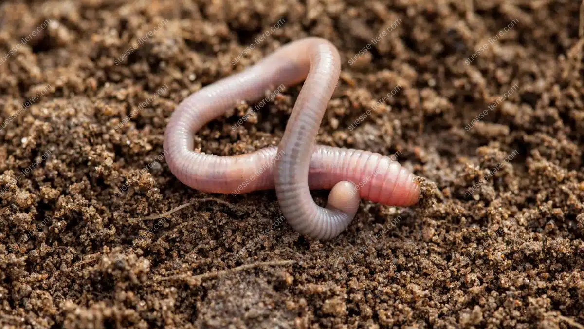 Ein Regenwurm kriecht über feuchte, lockere Gartenerde.